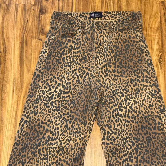 GAP women jeans 10 30 Leopard cheetah High Rise Wide Leg tan black washed muted - Picture 2 of 8